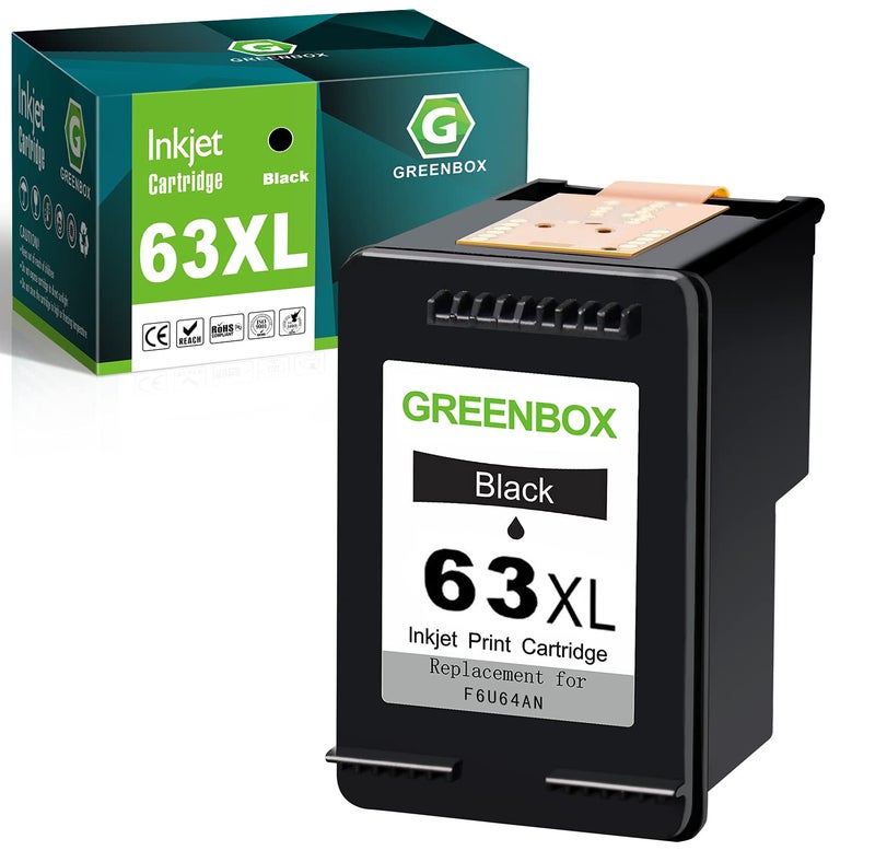 GREENBOX 63XL Black Ink Cartridge Replacement for HP 63XL Ink Cartridge 63 XL for Envy 4520 4516 4526 4521 Officejet 4650 3830 3831 4655 Deskjet 1112 3632 2130 2132 Printer Ink, 1 Pack - Image 1